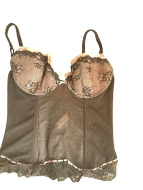 La SENZA Black Lace-Trim Sheer Bustier Chemise